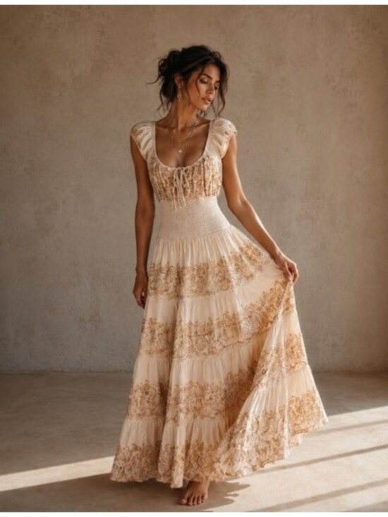 Boston Proper Dresses & Skirts - Boston Proper Boho Romantic Maxi Dress Cottagecore Whimsical Milkmaid Smocked S